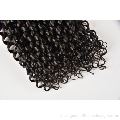Pixie Curly Virgin Human Hair Bundles with Closure 10A Grade Weave Hair Extensions Double Weft pixie curl